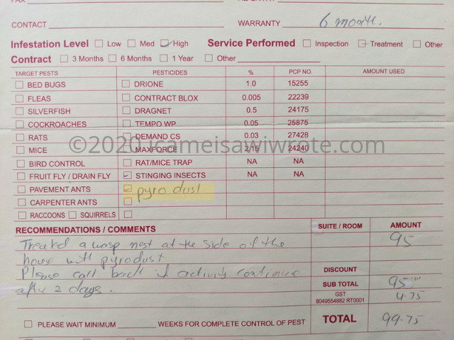 wasp nest invoice