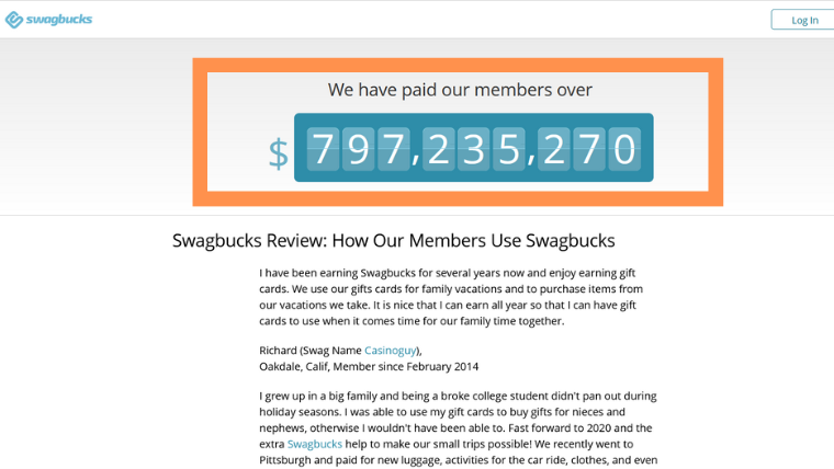 Swagbucks スワッグバックス　メンバーへの支払い総額